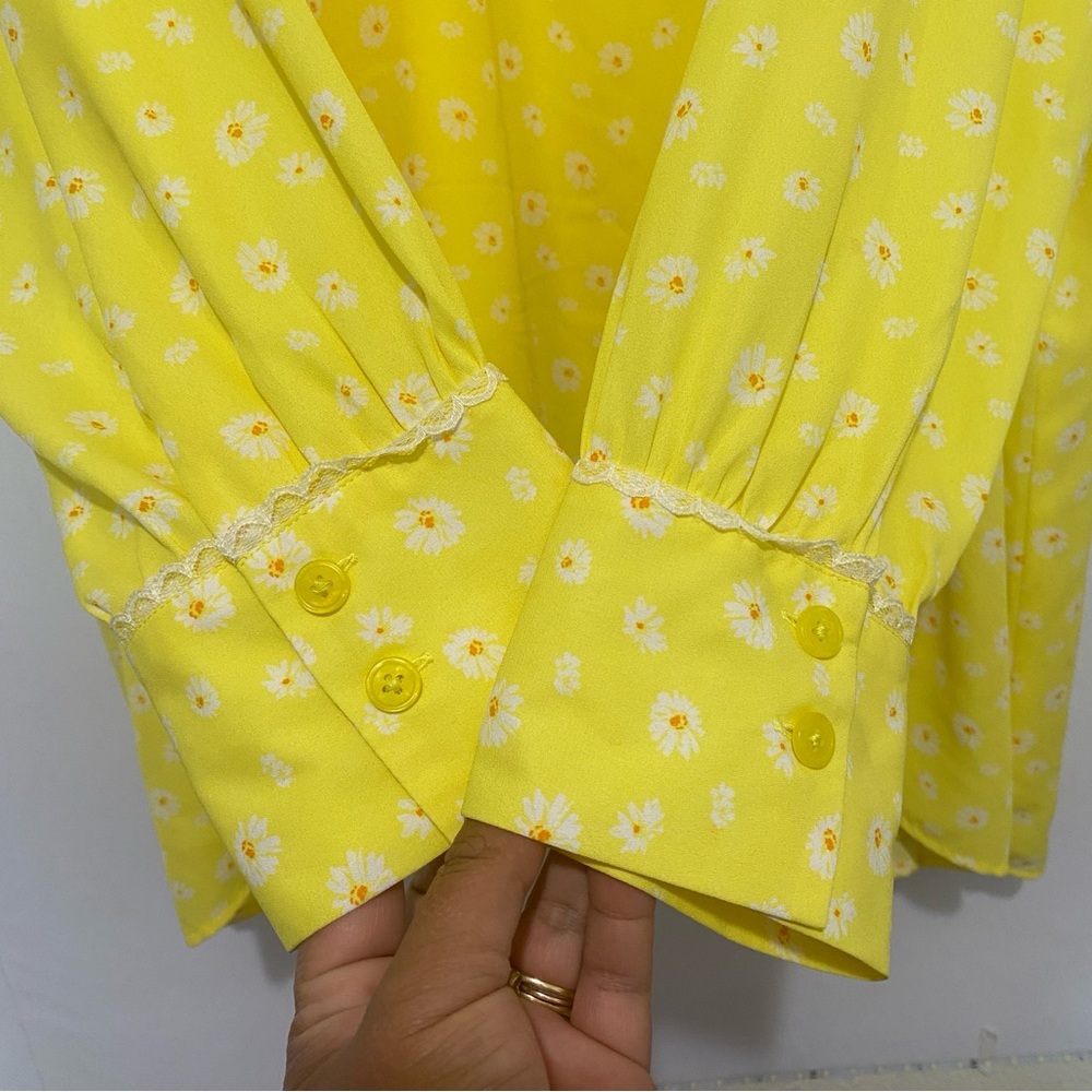 Jason Wu 4X Yellow Daisy Floral Blouse Long Sleeve V Neck Plus Size Top‎ - Picture 3 of 11